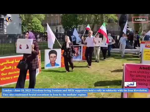 London—June 10, 2023: MEK supporters held a rally in solidarity with the Iran Revolution