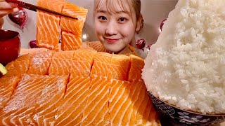 ASMR Costco Salmon Sashimi【Mukbang/ Eating Sounds】【English subtitles】