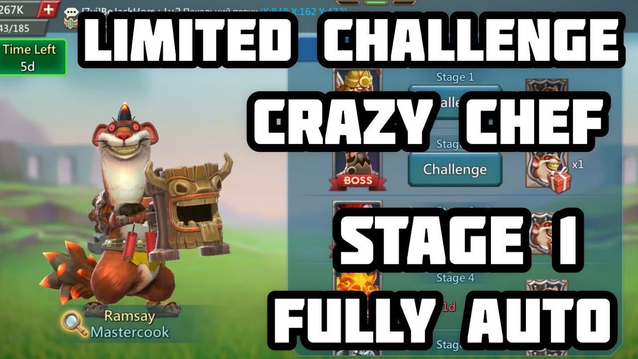 Lords mobile Limited Challenge Crazy Chef Stage 1 Fully Auto Master cook Stage 1 Fully Auto