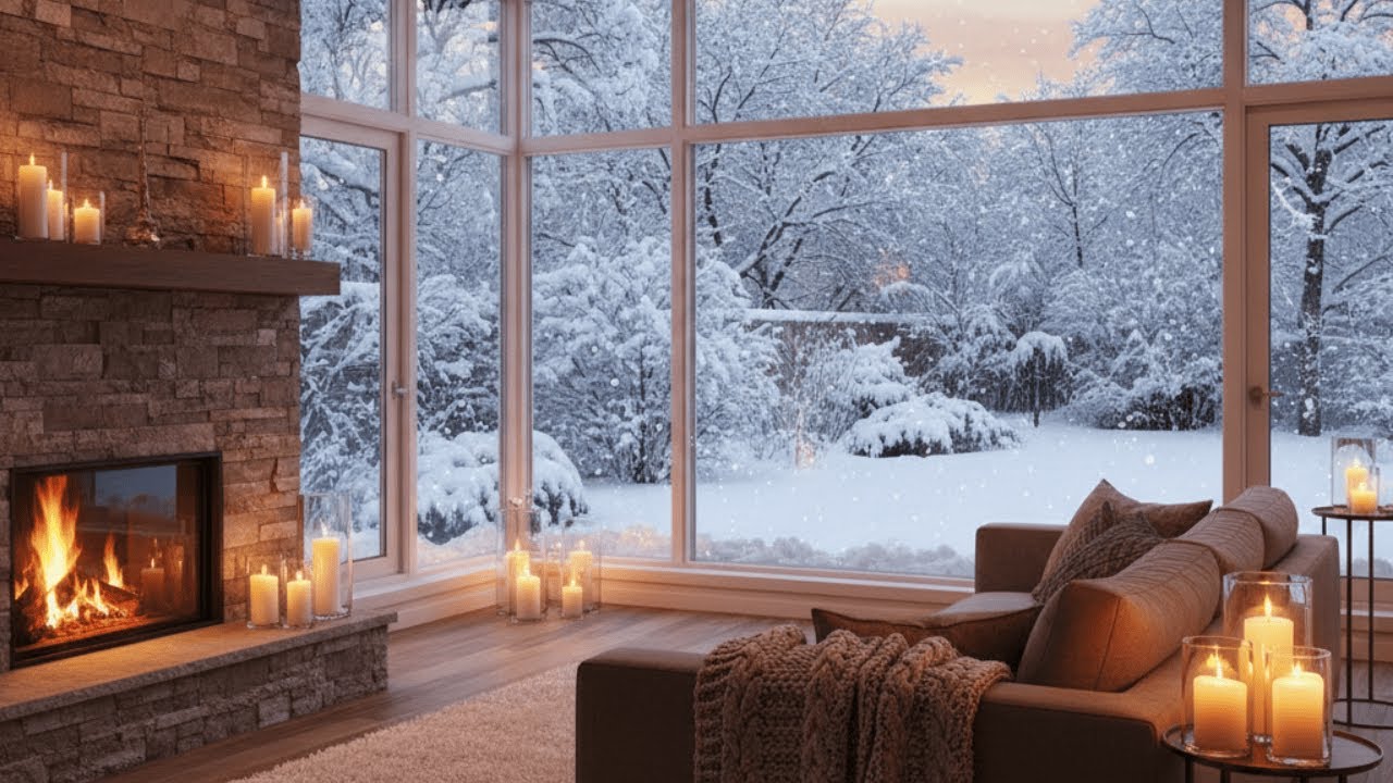 Heavy Snow & Crackling Fireplace | Cozy Winter Cabin Ambience for Relax ...