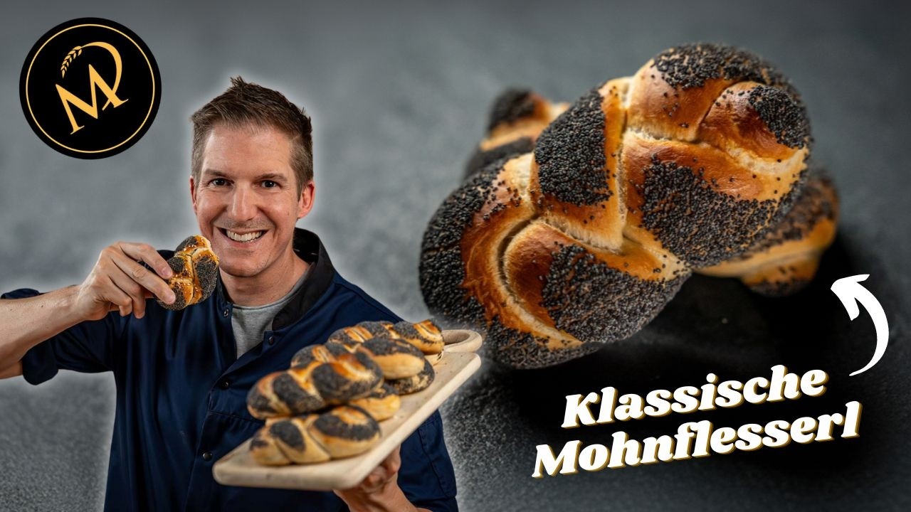Klassische Mohnstriezerl, Mohnflesserl selber backen -  Einstrang Mohnzöpfchen flechten