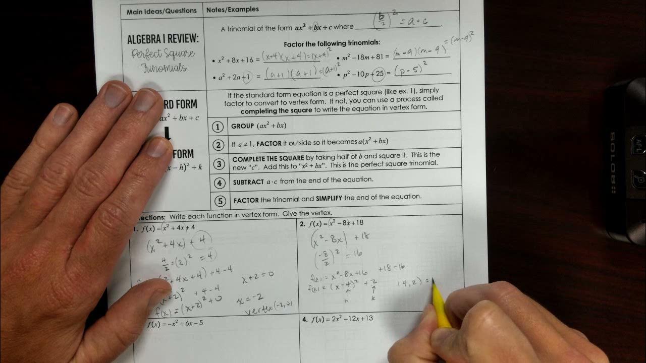 Standard form to Vertex form notes YouTube