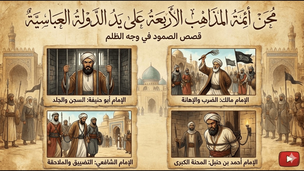 محن أئمة المذاهب الأربعة: التعذيب، الجلد، السجن والقتل