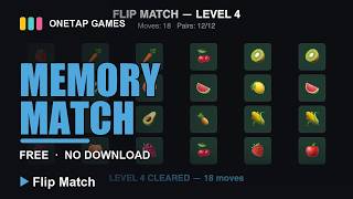 Free Memory Match Game — 3 Levels, Test Your Memory (Flip Match) screenshot 1