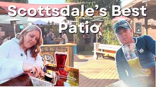 Old Town Scottsdale’s BEST patio | Brat Haus has Sausages, Gluten Free fried pickles, and 32oz Boots