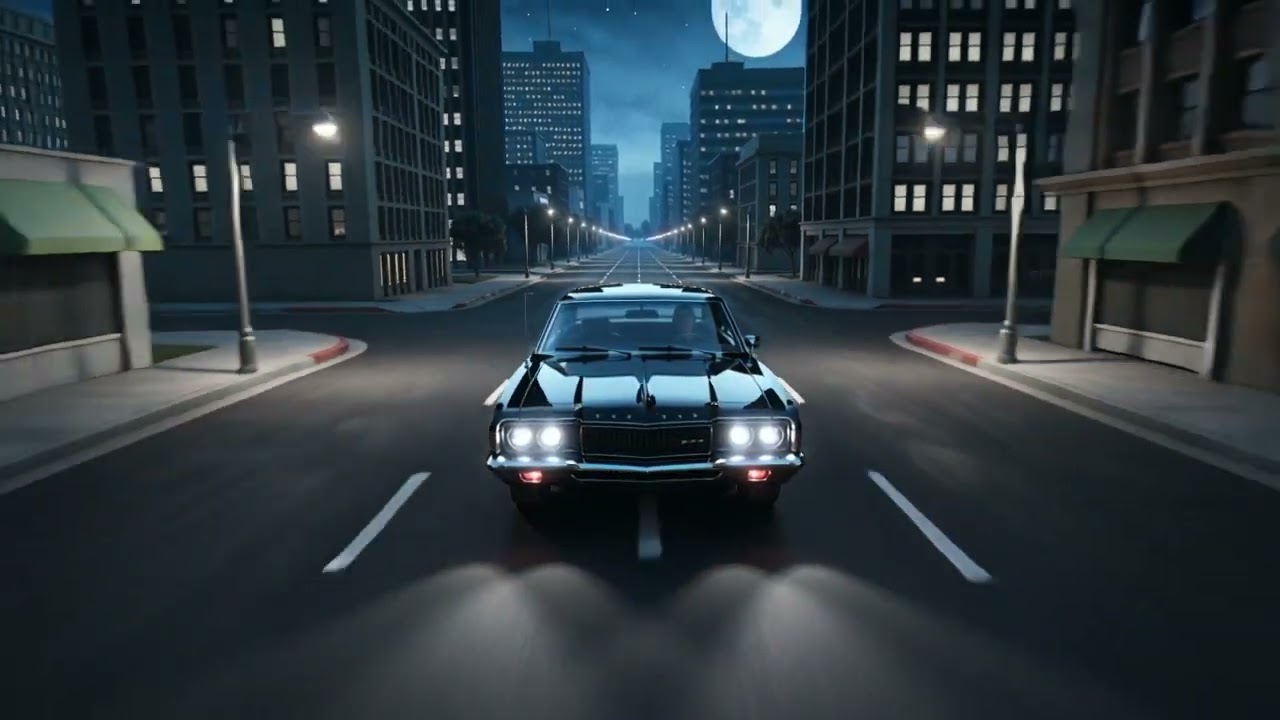 1966 Chrysler Imperial Driving Through The City At Night