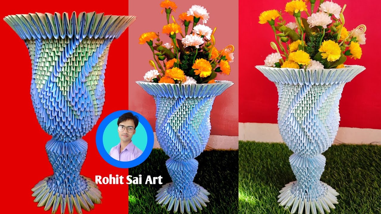 3D Origami urn flower pot tutorial Diy paper urn flower pot home