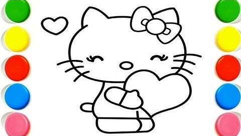 Cute Hello Kitty With Flower Drawing, Painting and Coloring For Kids and Toddlers_ Easy Drawing