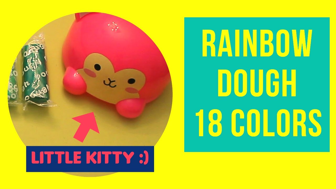 RAINBOW DOUGH Clay; 18 Colors, 7 Shapes in Cat Coin Bank | Tuti