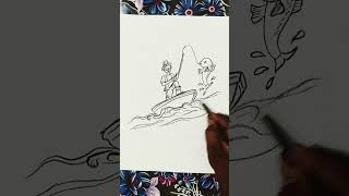 Fisherman #catching fish in deep sea #river fishing #Rn art classes #fish #easy fisherman drawing #