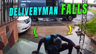 Deliveryman Falls on Slippery Front Porch