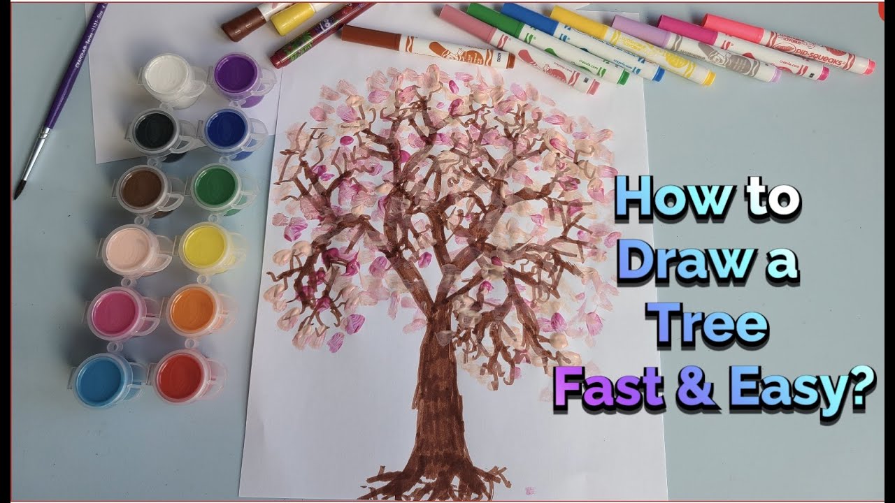 How to Draw a Cherry Blossom Tree Fast, Easy and Simple for Kids? - YouTube