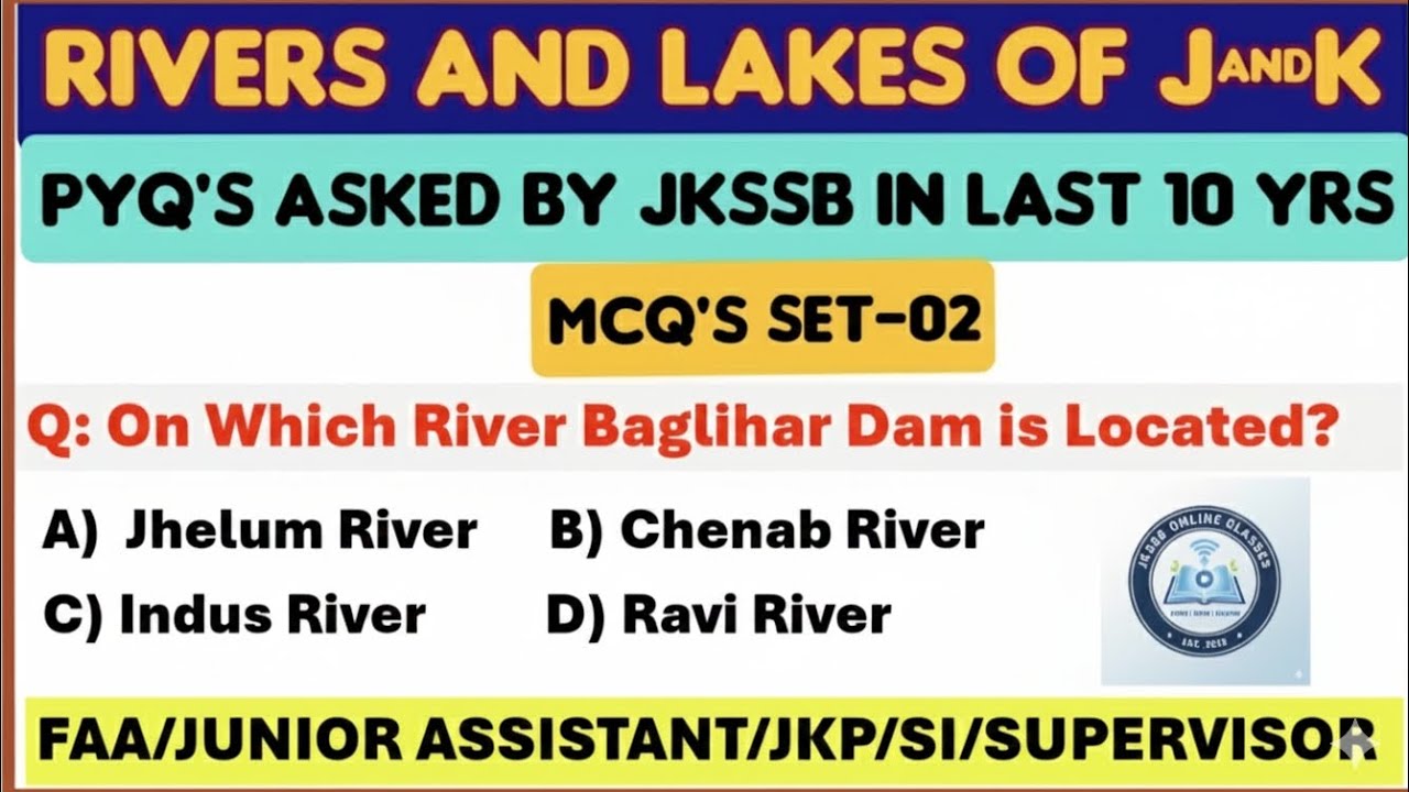 Jkssb previous year questions | Rivers & Lakes of J&K  | FAA | JKP Constable | Jkpsi | jkssb exams |
