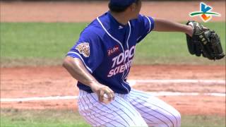 20140709-1 爆米花 崇越VS威達 1下 威達李嘉榮掌握了偏高球 順利打出穿越安打