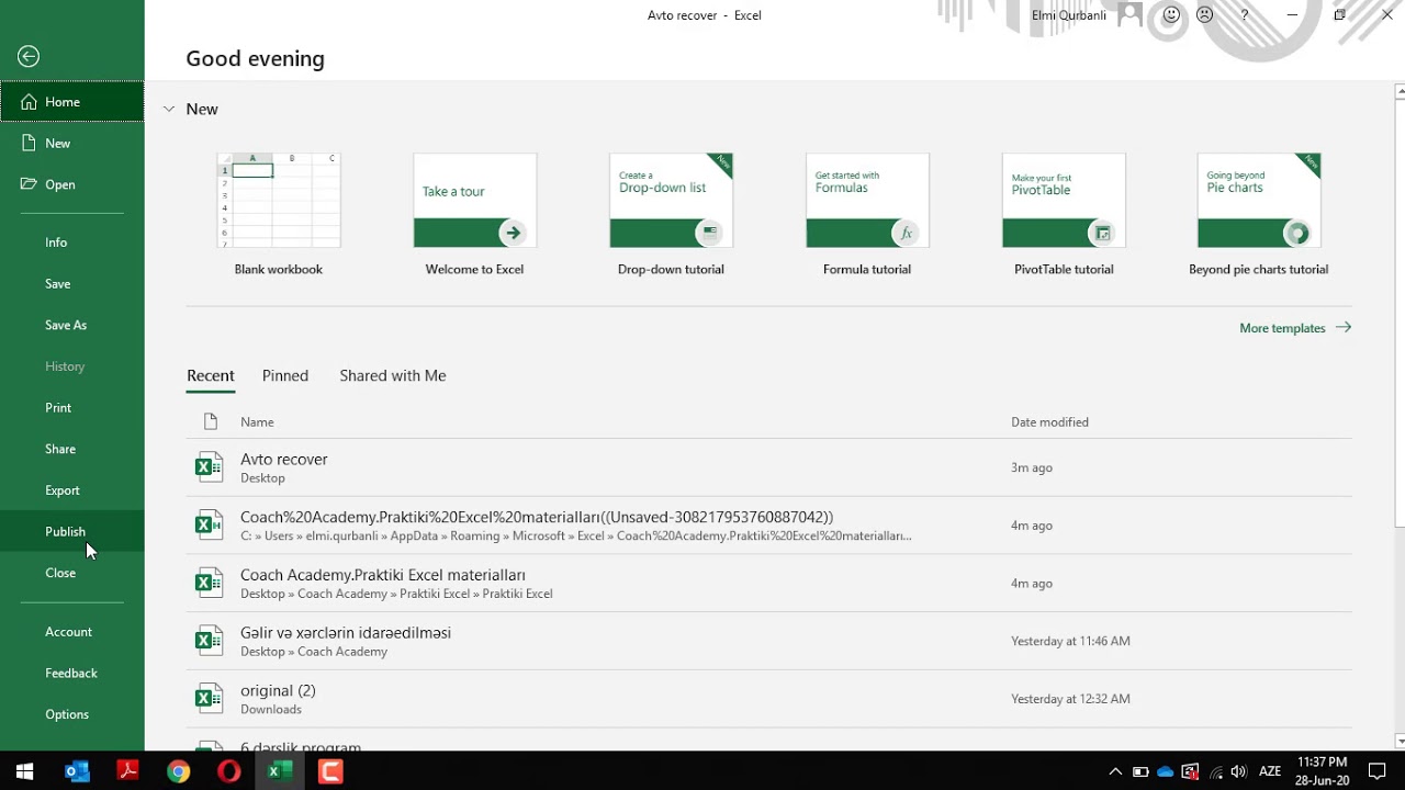 Save edilməmiş Excel sənədinin geri qaytarılması #24