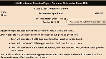 PRE-BOARD EXAMINATION-2022 - 23 #12th  Computer science Paper Structure