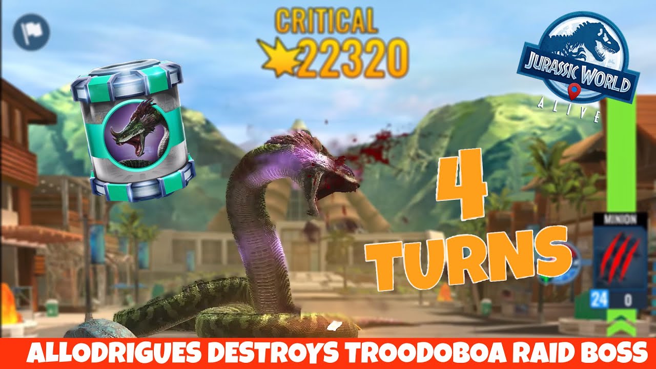Allodrigues Destroys Troodoboa Raid Boss in 4 Turns (Jurassic World ...