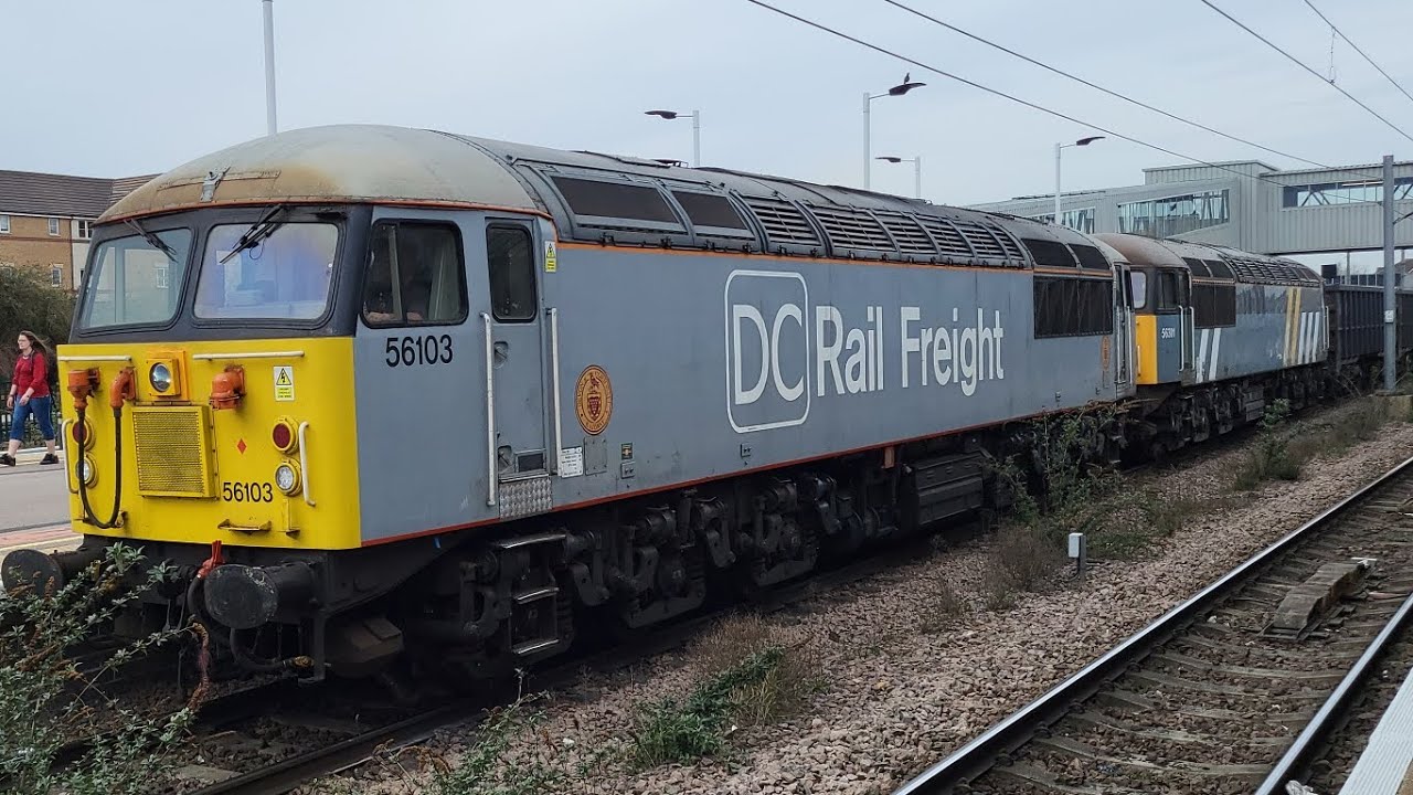 DC Rail Freight 56103 and 56301 arriving and departing Peterborough. # ...