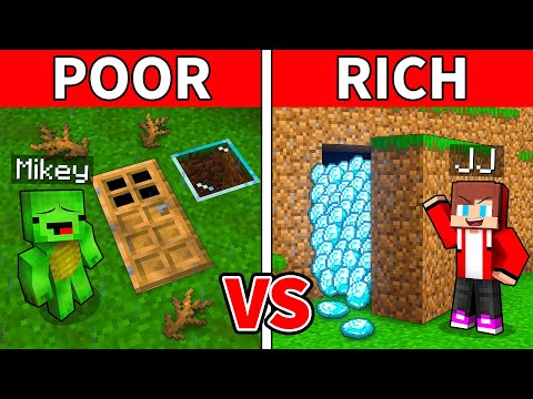 JJ and Mikey POOR vs RICH Secret Base Battle in Minecraft - Maizen