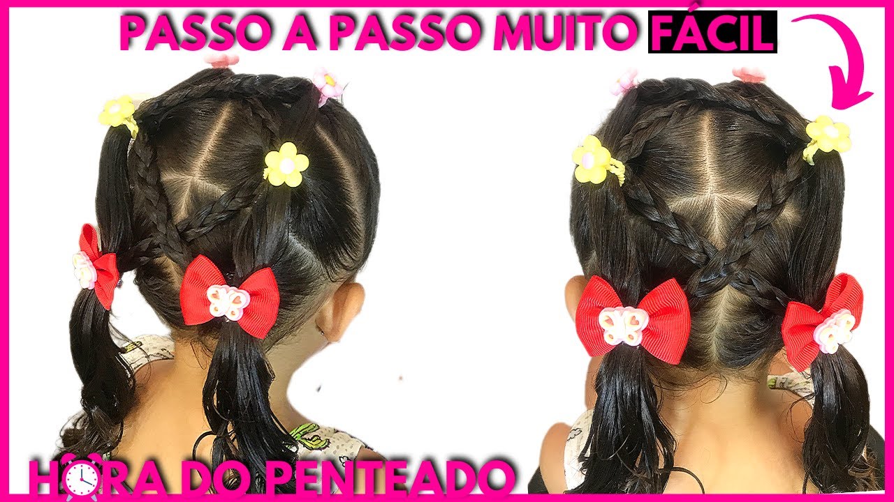 PENTEADO INFANTIL MUITO BONITO, fácil, rápido e simples com elásticos,  xuxinhas e tranças, image size:1280x720