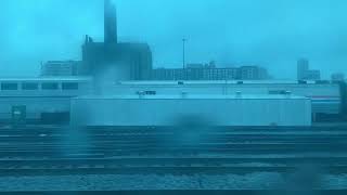 Night Commuter Train And Trains Through The Window Chicago