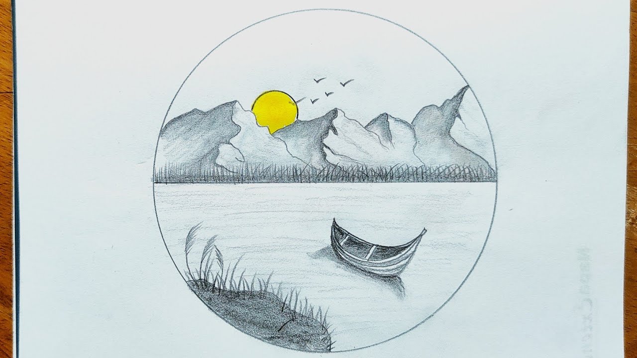 Easy circle scenery drawing tutorial - How to draw scenery step by step ...
