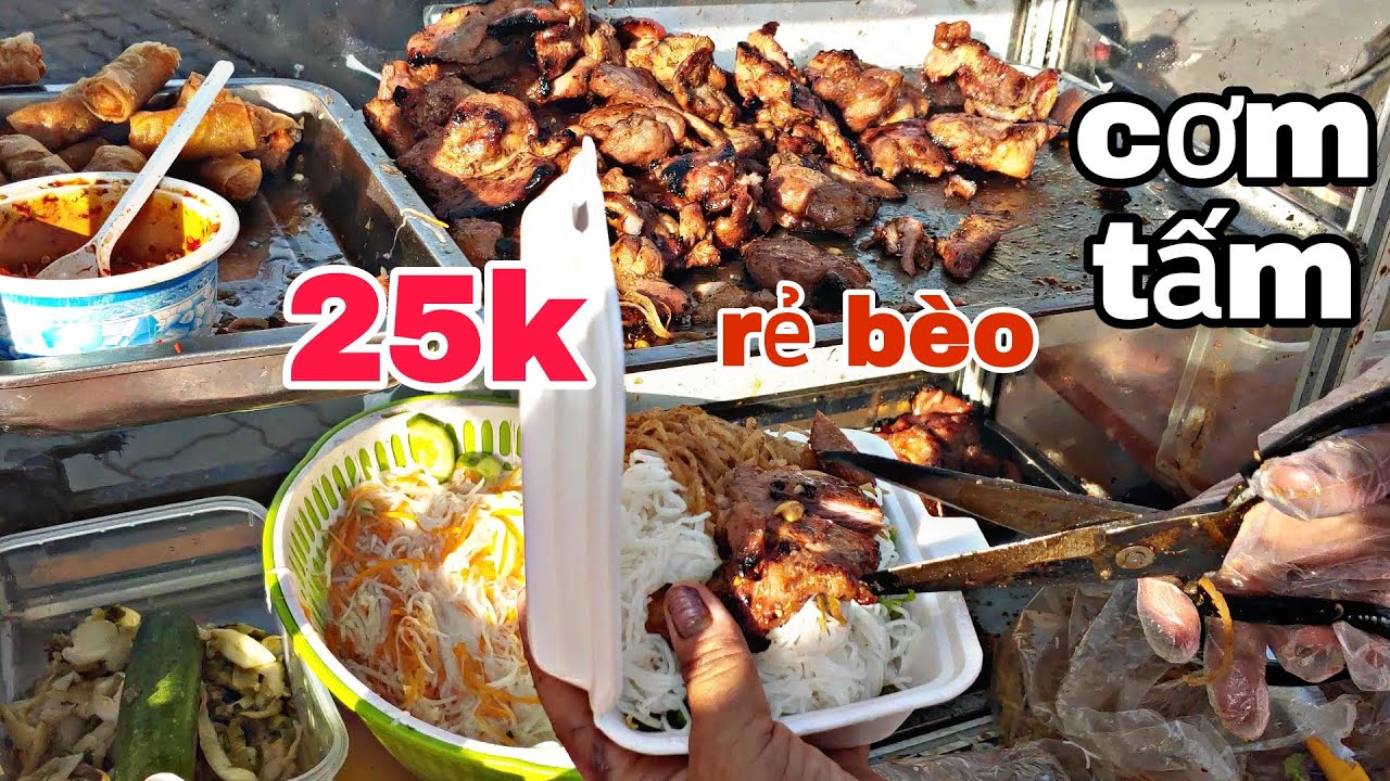 Xe Cơm Tấm Sườn Nướng Gía 25k=1.1 usd một hộp Cơm Ẩm... - youtube