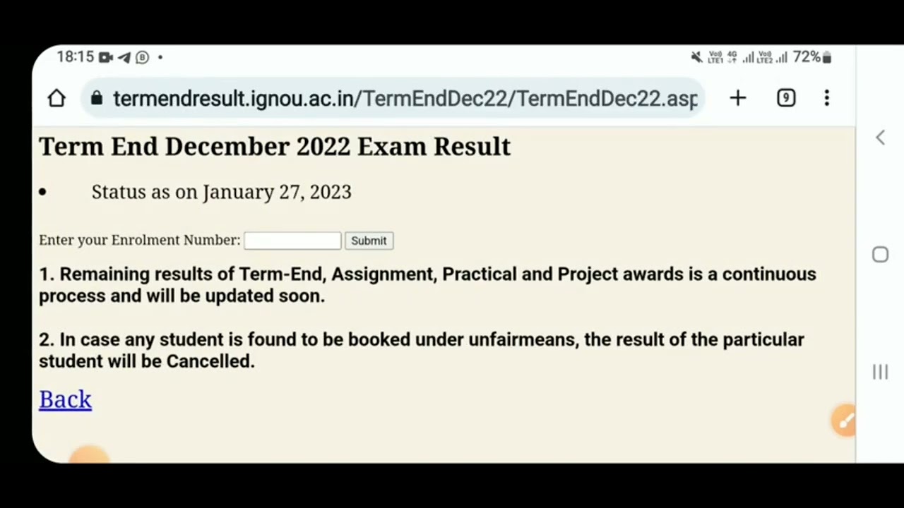 IGNOU December results update 2022 