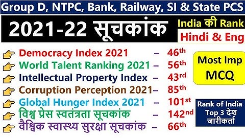 All Index 2022 | महत्वपूर्ण सूचकांक 2022 | India