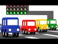 4 petites voitures font la course dans la ville. Dessin animé en français pour enfant.