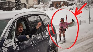 You Don't Need Ski Resort to Ski! But You Have to be Towed by Car! (HD)