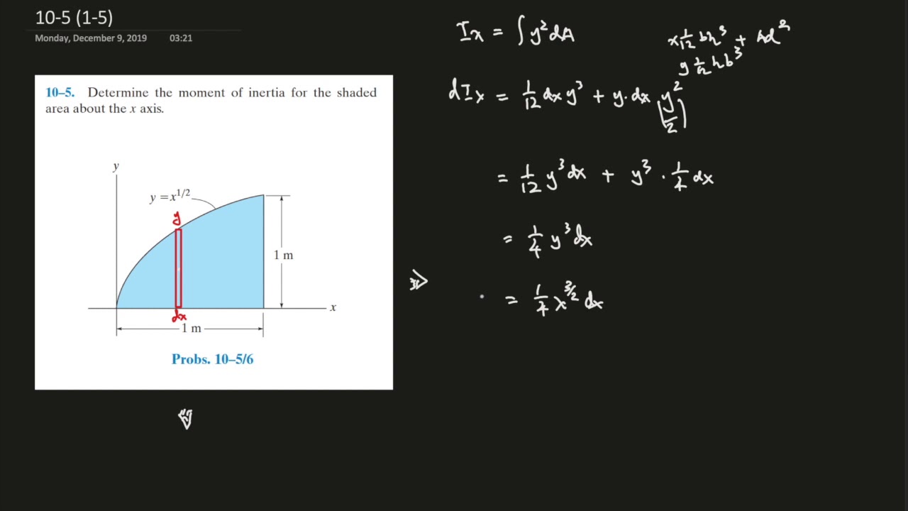 10 5 Determine The Moment Of Inertia For The Shaded Area About The X Axis Youtube