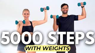 🔥 5000 Steps Walking Workout with Weights (No Jumping!) | Full Body Burn 💪