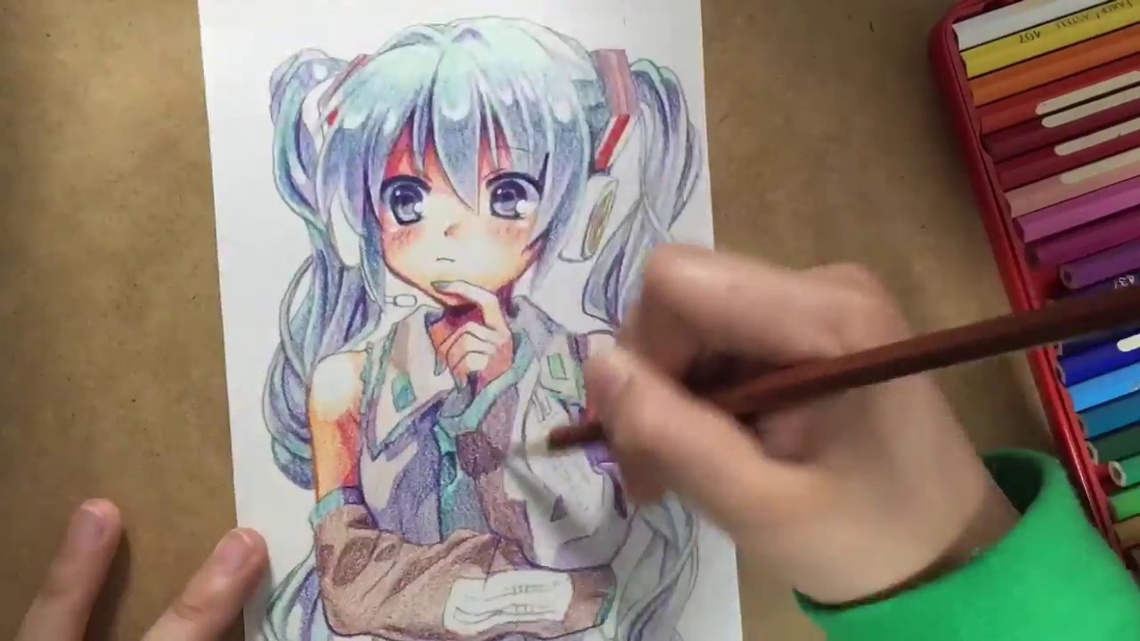 シャーペンと24色セットの色鉛筆で初音ミクを描いてみた Byもじゃクッキー Youtube