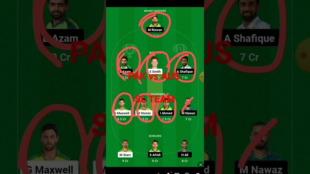 PAK vs AUS Dream 11 Prediction  || SL Team || Top Prediction