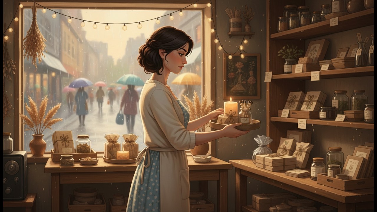 Making Candles and drying herbs on Rainy Day in Log house   Ghibli Style Video