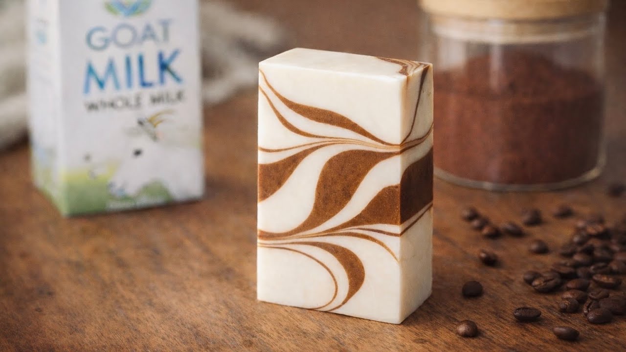 Luxurious Goat Milk Coffee Soap Making 🐐🥛☕ Coffee Swirl Technique with Creamy Recipe