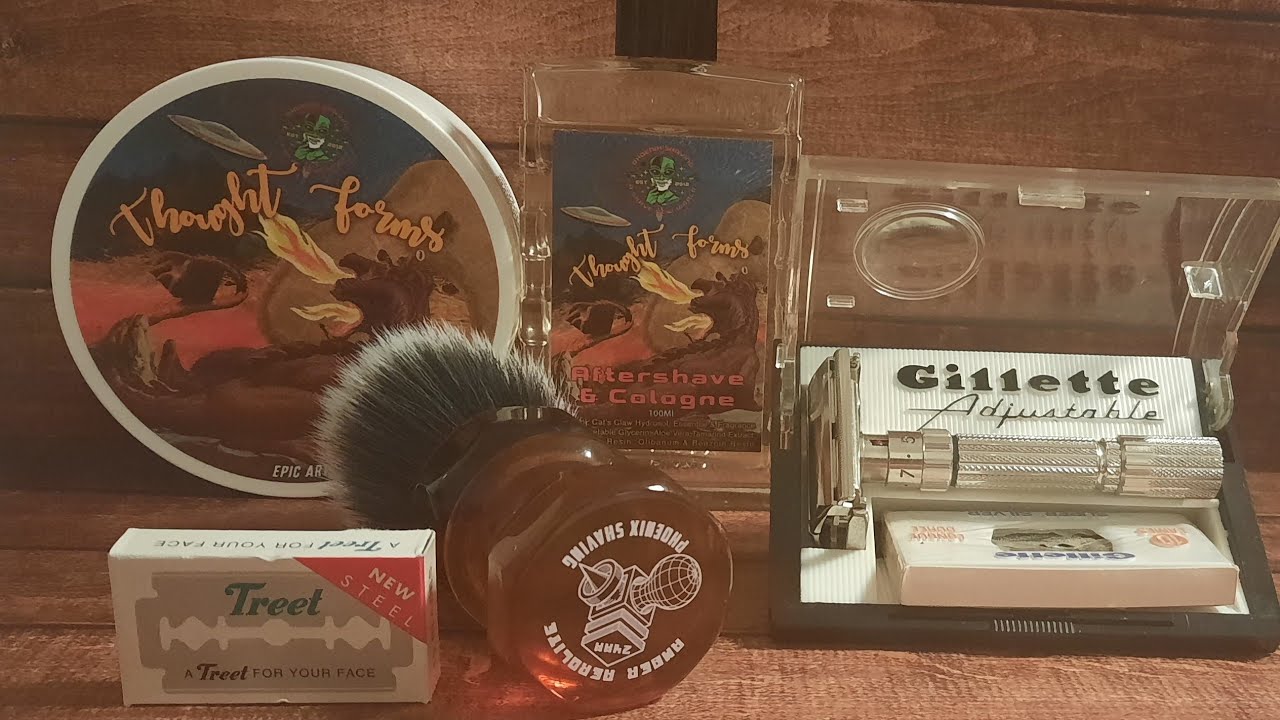 118.💈Gillette Adjustable Fatboy 1959/Phönix artisan soap +Rasierpinsel Amber Aerolite/