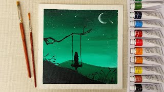 step acrylic night painting sky easy beginners tutorial