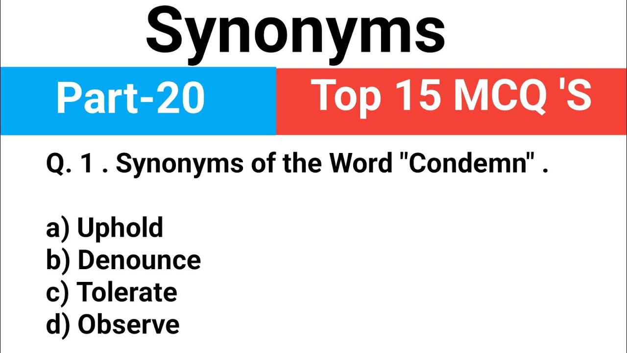 Synonyms of the Word Top 15 MCQ 'S Questions Part - 20 All Competitive Exams SSC, NDA,Defence UPSC 