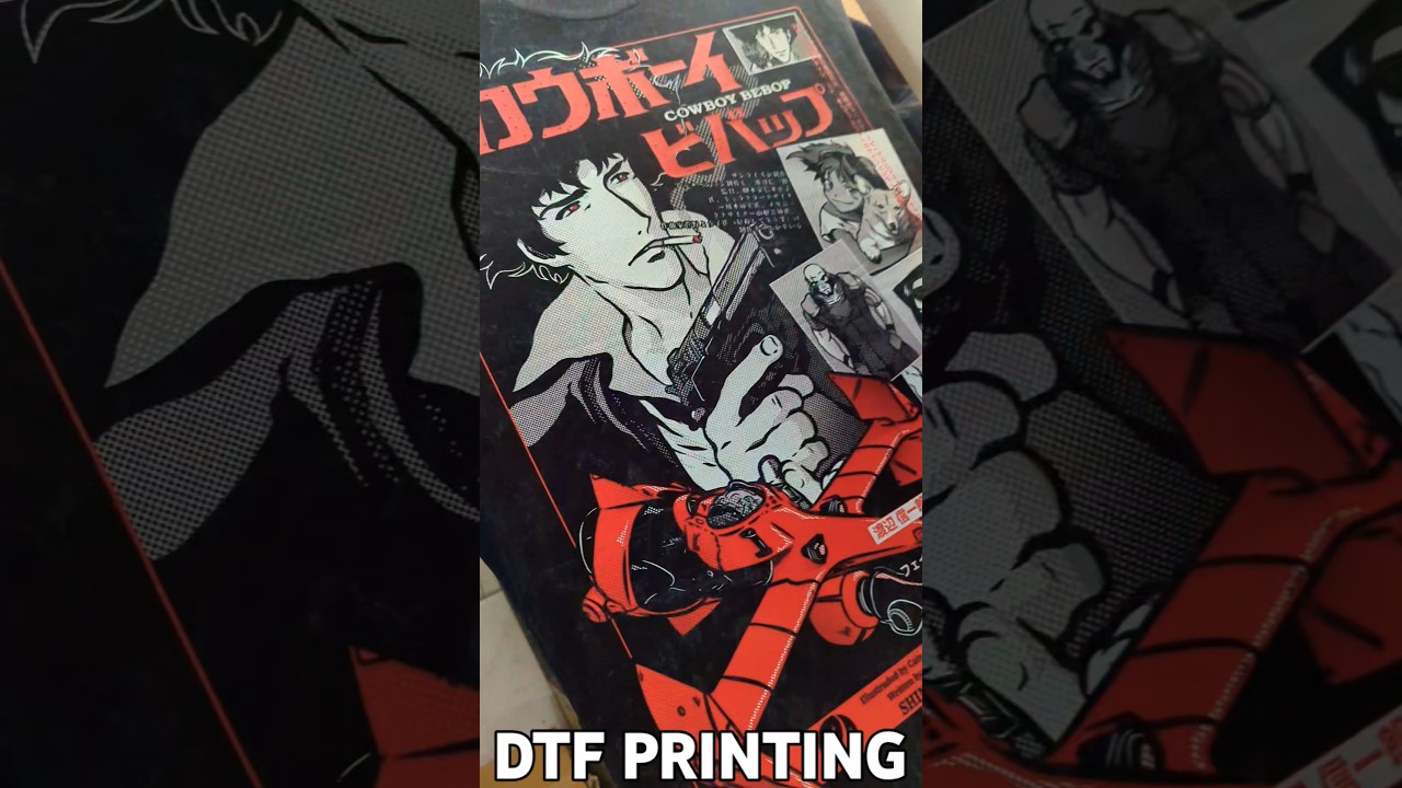 DTF PRINTING ON 240 GSM ACID WASH OVERSIZED TEE SHIRT ANIME PRINT COYBOY BEBOP 