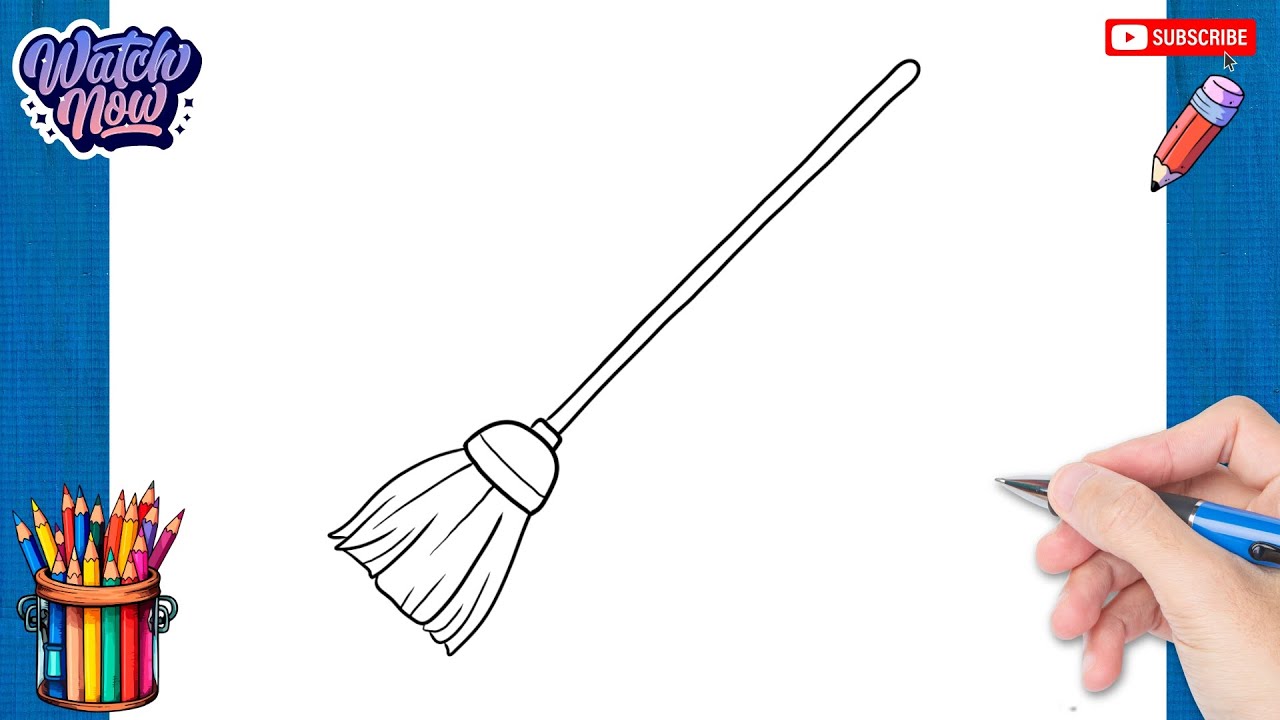 Simple Reed Broom Drawing How to draw Broom - Household Item Drawing - YouTube