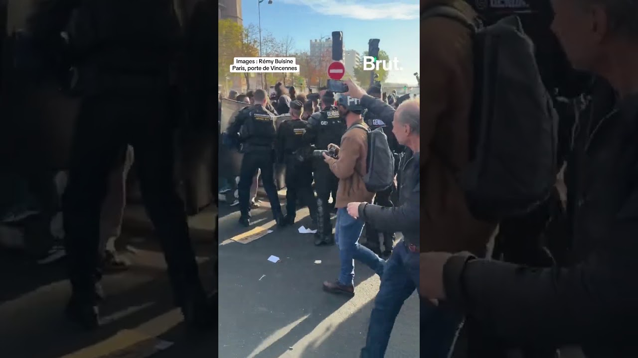 Charge des gendarmes avec des gaz lacrymogènes versla chaîne humaine et les lycéens.