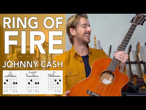 RING OF FIRE - Johnny Cash Guitar Lesson Tutorial // 3 EASY CHORDS G C D