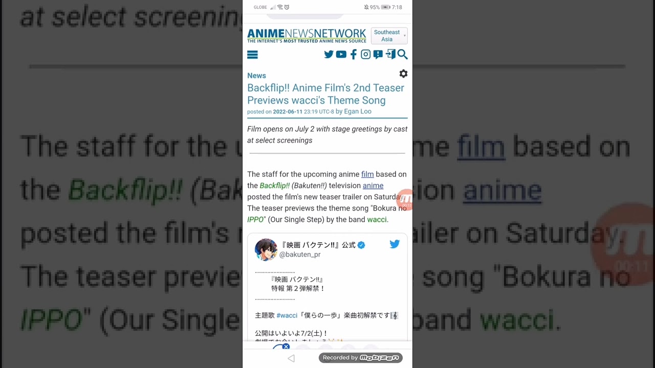 Backflip!! Anime Film's 2nd Teaser Previews wacci's Theme Song