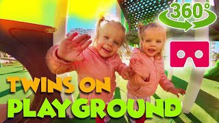 360 VR Twin girls playing in the playground 360 degree video