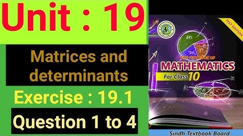 Exercise 19.1 chapter Matrices and Determinant class 10 Maths new book sindh board