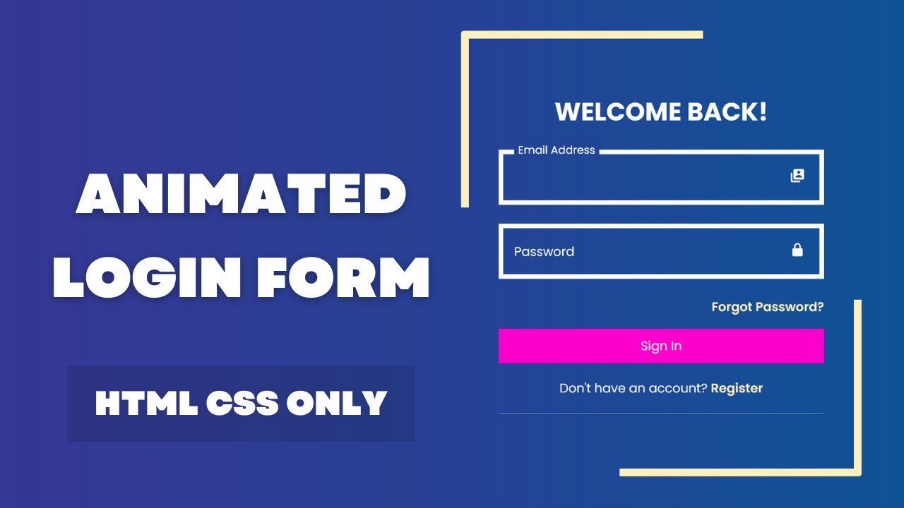 Login Form Using HTML CSS | Animated Login Form Using HTML CSS
