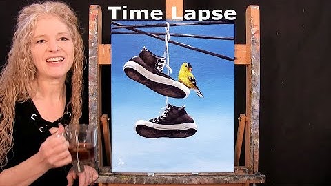 TIME LAPSE - Learn How to Paint "CHICKADEE ON SNEAKERS" with Acrylic - Easy Step by Step Tutorial
