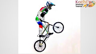 How to draw Bicycle rider || How to draw BMX rider || cyclist drawing || cycle drawing